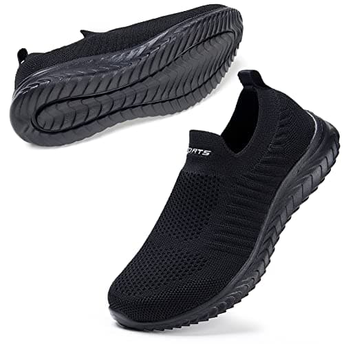 STQ Walking Shoes for Women Slip on Lightweight Breathable Fashion Casual Shoes Low Top Trainers Fitness Jogging Outdoor Sneakers , 5 UK, All Black