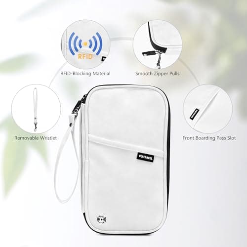 sdhiiolp Family Passport Holder Travel Wallet RFID Blocking Travel Document Holder Organiser Waterproof with Multiple Compartments for Men & Women Tickets ID Cards Cash Pen Key (22x12cm. White) — view 5