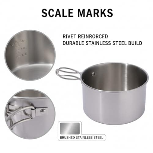 Raoletin Mess Tin Stainless Steel Mess Tins for Camping, Outdoor Portable Camping Pan and Pot with Lid, Folding Handle and Mesh Storage Bag for Gas Stove, Campfire, BBQ, Hiking, Picnic and Travel — view 5
