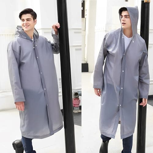 Cosowe Rain Poncho Raincoats for Adults, 2 Pack Reusable Rain Jacket with Hoods and Sleeves, Portable Waterproof for Emergency, Outdoors, Camping, Disney, Gray — view 5