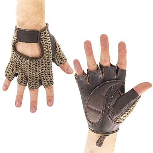 Adapter Universe Car Driver Gloves Retro Fingerless Vintage Leather Cycling Sport Gloves Brown — view 2