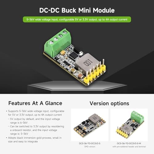 Waveshare DC to DC Buck Converter (with Pre-soldered Header and Terminal), Buck Voltage Regulator, Compact Size And Easy To Integrate, Configurable 3.3V Or 5V Output, Immersion Gold Process — view 3