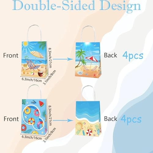 POPOYU 8Pcs Summer Swimming Pool Gift Bags,Pool Party Gift Bags,Beach Party Kraft Paper Tote Bags with Handles,Under the Sea PartyBag for PoolParty Accessories Wrapper Boxes — view 2