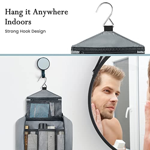 Maliton Hanging Toiletry Bag, Waterproof Foldable Wash Bag (Grey) — view 6