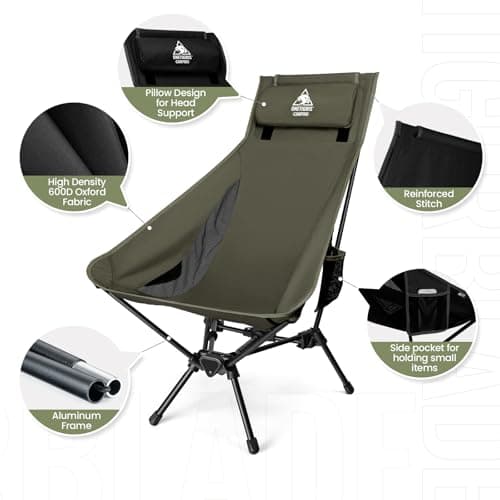 OneTigris Tigerblade High Back Camping Chair with Pillow Design, Comfortable Widened Seat Folding Chair — view 6