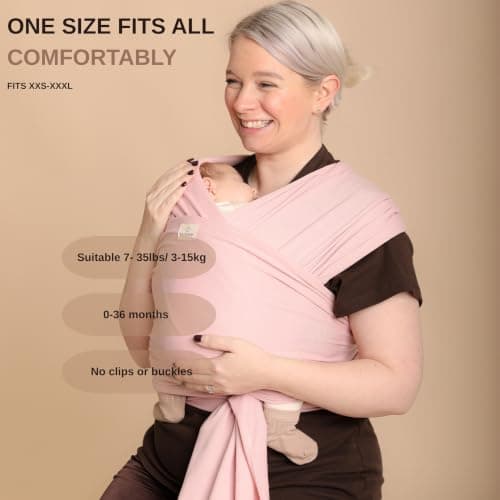 RYLOOBABY Baby Sling Carrier & Stretchy Baby Wrap – Newborn Baby Carrier 3.2–15 kg, Soft Cotton Hands-Free Babywearing Sling, Hip Healthy, One Size XXS–XXXL – Dusty Pink — view 5