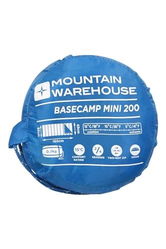 Mountain Warehouse Basecamp 200 Mini Sleeping Bag - 2 Season, 160 * 65cm, Insulated Kids Travel Sleep Essential - For Spring Summer, Camping & Travel Blue — view 6