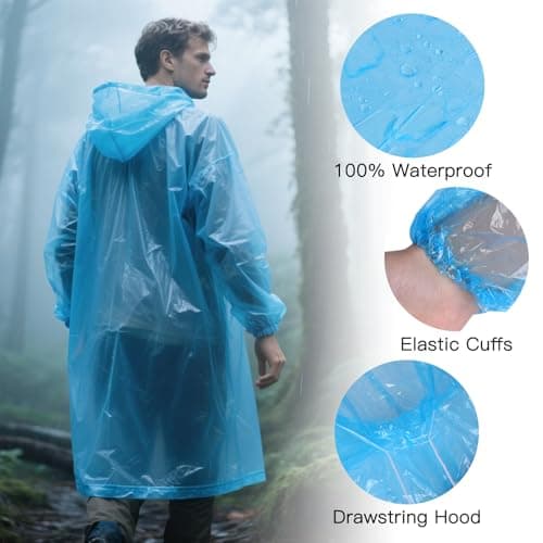 Disposable Rain Ponchos Adults 4 Colors Thicker Waterproof Poncho with Hood — view 3