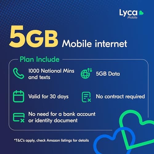 Lyca Mobile UK Prepaid SIM Card | UK Plan Smart | 5 GB Data | 5G Speed | 1000 UK Minutes & SMS | International Calling | £5/30 Days — view 2