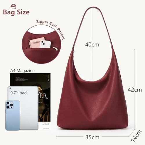 KALIDI Vegan Leather Tote Bag Women Hobo Zipper Shoulder Handbag Slouchy — view 4