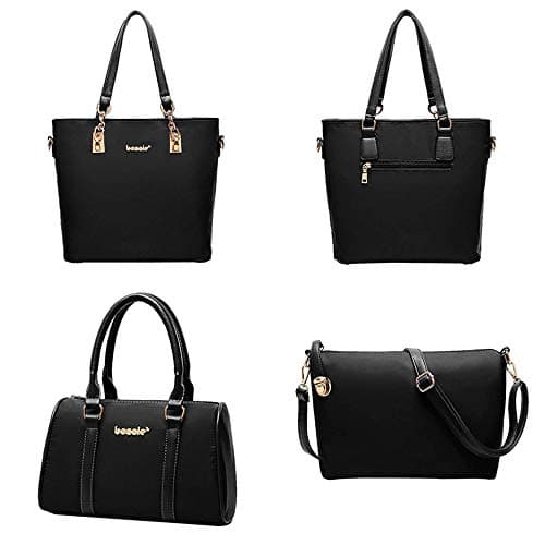 AlwaySky Nylon Women's Shoulder Bag 6 PCS Top-Handle Handbag Tote Purse Wallet Key Case Set (Black) — view 4
