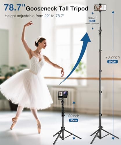 JOILCAN 200cm Tall Phone Tripod for Smartphone with 25cm Gooseneck Overhead — view 3
