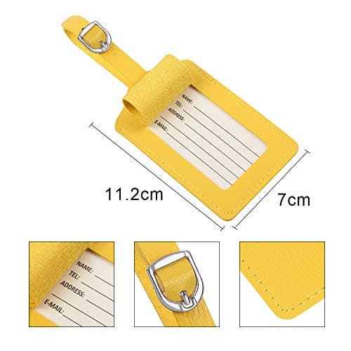 Luggage Tags, Microfiber Leather Personalized Suitcase Tag Set Luggage id Tags Labels Travel Accessories-Set of 4(Yellow) — view 5