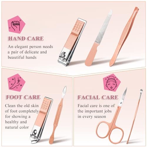 Manicure Set Professional Nail Clippers Kit Pedicure Care Tools-Stainless Steel Grooming Tools for Travel (Pink-7pcs) — view 3