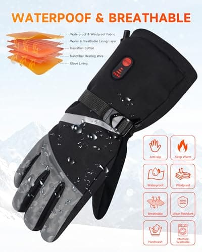 SOPPY Electric Heated Gloves, 6400 mAh Rechargeable Heated Hand Warmer Ski Gloves for Men Women, Waterproof & Windproof Non-Slip Heating Gloves for Motorcycling, Skiing, Outdoor Winter Sports, Black — view 3