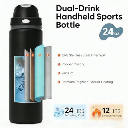 Eastrise 24oz Insulated Water Bottle with Convertible 2-in-1 Lid,Metal Water Bottle,24H Cold&12H Hot,Leakproof, Fits Car Cup Holder, BPA-Free Stainless Steel for Gym, Commute & Travel-Black — view 3