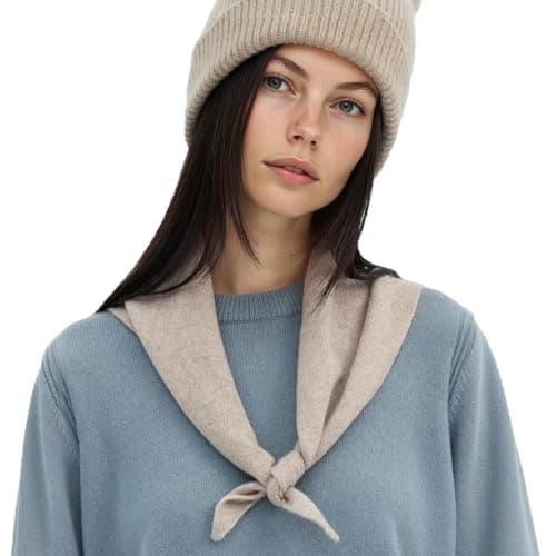 ACUSHLA 100% Merino Wool Triangle Scarf Women Neckerchie, Light Beige