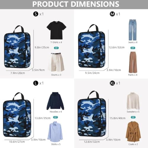 Blue Camo Print 4 Set Compression Packing Cubes for Suitcases,Expandable Storage Bags Organizers — view 3