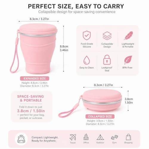 Qukkubiv 3Pcs Collapsible Travel Cup, 260ml Silicone Foldable Camping Cups — view 2