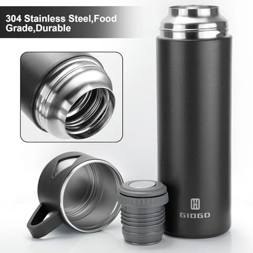 Vacuum Insulated Flask 700ml/23.6oz Stainless Steel Thermo Bottle with Cup for Coffee Water Hot and Cold Drink Flasks.(Black,Set) — view 3