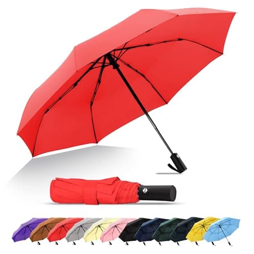 SoulRain Compact Windproof Travel Umbrella - Small, Mini Folding Parasol Kring Buckle. for Backpacks and Cars, Offering Sun & UV Protection(Red)