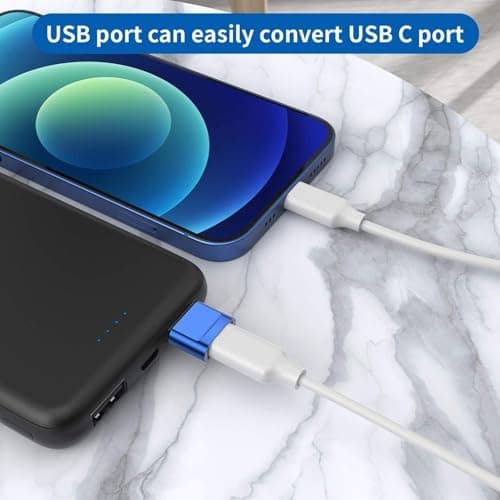 USB C to USB Adaptor, Type C Adapter, Type C Female to USB Male Converter with 5Gbps Data Transfer & Fast Charging, Compatible with All Devices with Laptop, PC, Power Bank (Blue) — view 5