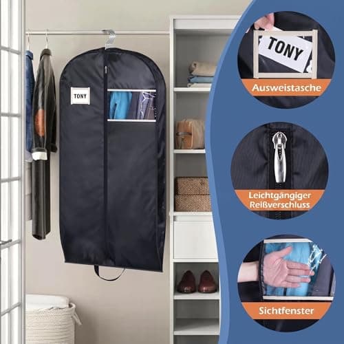 MISSLO Waterproof Garment Bag Suit for Travel, Foldable Suit Bag Men with Gusset, Hanging Garment Cover for Coats, Clothes, Jackets, Shirts, 109 cm, Black — view 6