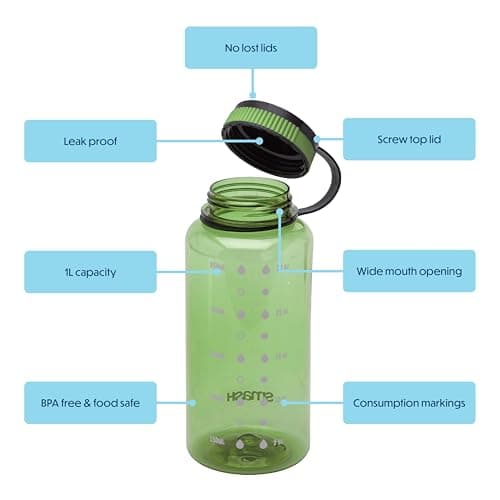 Smash 1 Litre Screw Cap Wide Mouth Water Bottle with Water Markings,Green — view 2