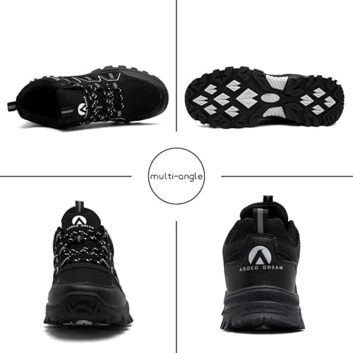 ASOCO DREAM Hiking Shoes Mens Womens Walking Boots Lightweight Breathable Trekking Climbing Trainers Outdoor Backpacking Camping Sneaker,Black,8.5 UK — view 3