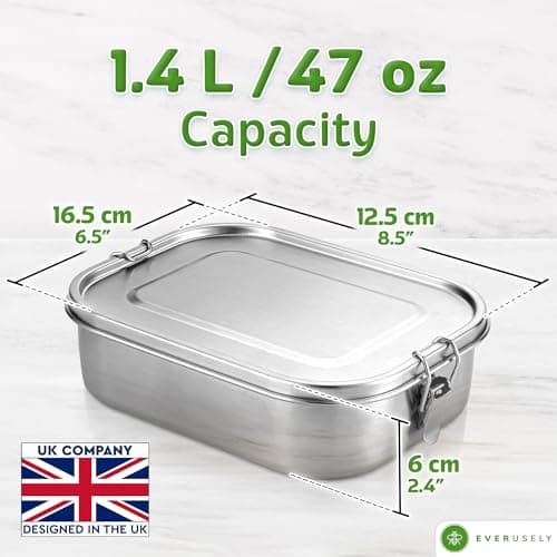 Bento Box - 1.4 L - 5 Compartment Bento Box - Metal Lunch Box w/ Lock Clips — view 2