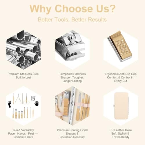 ALIIP Nail Clippers 12-Piece Manicure Set, Rose Gold Nail Clipper Kit with Premium Leather Case, Professional Nail Grooming Set with Cuticle Nipper, Portable Travel Nail Care Kit for Women — view 5