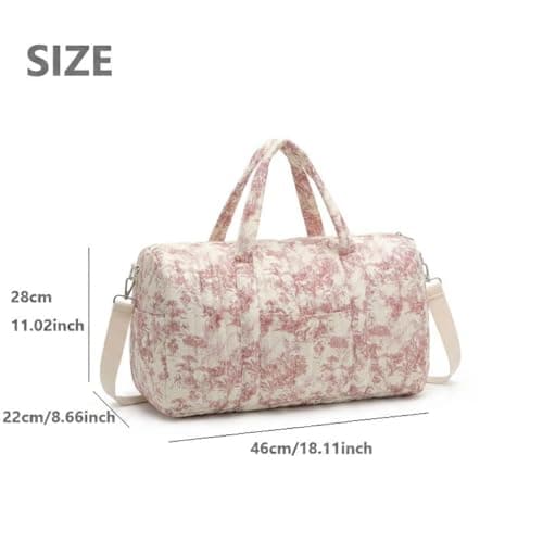 GSenhui Quilted Duffle Bag for Women Cute Baby Hospital Bag Floral Duffel Bags (Pink Floral-2) — view 4
