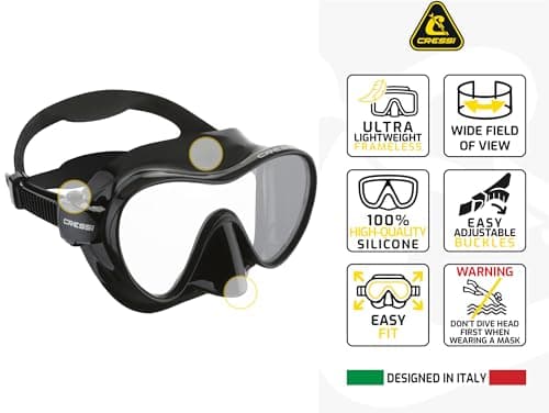 Cressi F1 Frameless Diving Mask - Anti-Fog Tempered Glass Snorkel Mask - Silicone Skirt for Secure Scuba Fit - Adjustable Buckles for Diving & Snorkelling - Blue - One Size — view 3