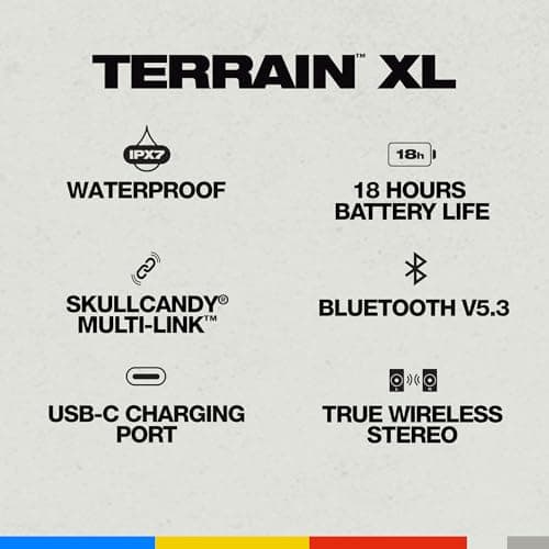 Skullcandy Terrain XL Wireless Bluetooth Portable Speaker, IPX7 Waterproof, 18 Hour Battery, True Wireless Stereo with Built-In Carry Strap for Travel and Outdoor Use - Black — view 2