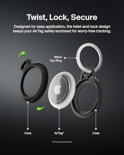 Belkin AirTag Case with Key Ring (Secure Holder Protective Cover for Air Tag with Scratch Resistance Accessory) – 2-pack, Black — view 4