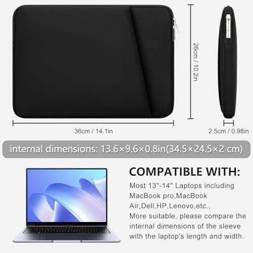 HEDUGO Laptop Sleeve Case with Zipper Accessory Pocket Compatible with 13 to 14 inches MacBook Air/Pro Padded Computer Pouch Cover Shockproof Protective for 13” to 14” Laptop/Chromebook/Tablet,Black — view 5