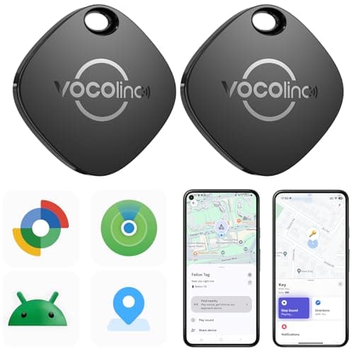 VOCOlinc Smart Tag 2 Pack for iOS & Android, Item Locator Compatible with Apple Find My and Google Find Hub App, Bluetooth Tracker Key Finder for Wallet, Backpack, Luggage, Bags