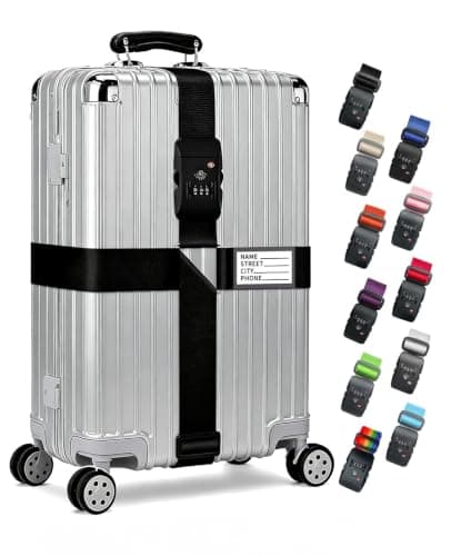 ASADAYS Luggage Straps [2026 New Model · Cross-shaped · TSA Lock] Anti-loosening strap durable nylon webbing adjustable length 102-200cm suitable for 22-32 inch suitcases (Black)