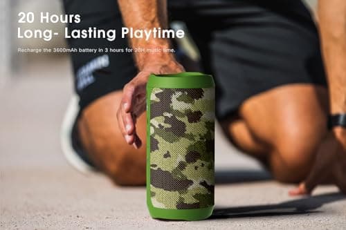 EDUPLINK Bluetooth Speaker, Portable Wireless Speakers, Waterproof IPX7 Speaker, TWS Pairing Stereo, Long Playtime for Home, Travel, Camo — view 6