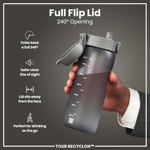 ION8 Sports Water Bottle, 750 ml/24 oz, Leak Proof, Easy to Open, Secure Lock, Dishwasher Safe, BPA Free, Flip Cover, Carry Handle, Soft Touch Contoured Grip, Easy Clean, Odour Free, Grey — view 4