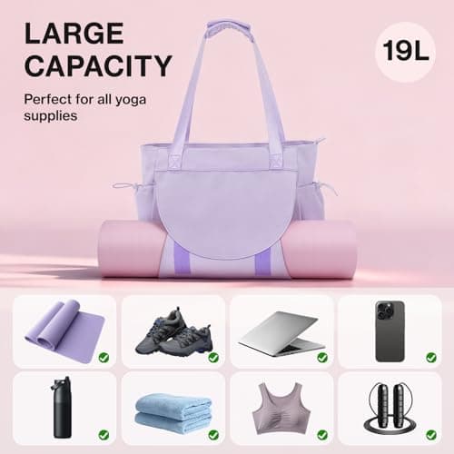 Tawd Yoga Mat Bag with Wet Pocket, 2-in-1 Yoga Mat Carrier & Everyday Tote Bag for Women Men, Large Gym Bag for Pilates Mat, Workout, Travel, Office, Lightweight Shoulder Bag (Purple) — view 5