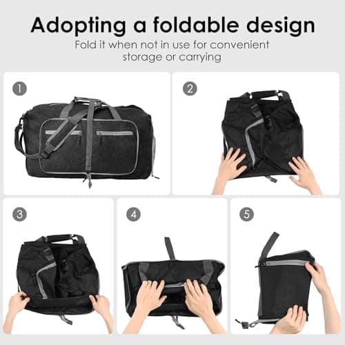 PATNFR Travel Duffle Bag 65L Holdall Bags Foldable Lightweight Holdall Bag for Men 63x29x35 CM Multi Pocket Duffle Bags Nylon Sports Equipment Organizer for Traveling The Gym(Black) — view 4