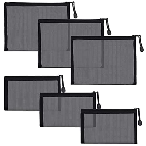 GINOYA 6 Pack Mesh Toiletry Bags, Nylon Zip Pouches, Black, Travel Pouches