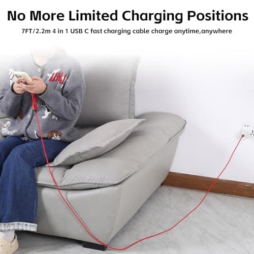Amuvec 4 in 1 USB C Multi Charger Cable, 2.2M Long Fast Charging Cord, Red — view 6