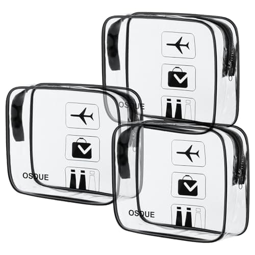 OSDUE Clear Toiletry Bags, 3 Pcs TSA Approved Airport Security Liquids Bags,Waterproof Cosmetic Clear Makeup Bags PVC Wash Bags for Women and Men, Travel Essential