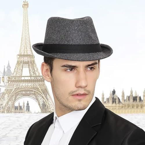 TINAYAUE Men's Gentleman Hat Mid-Elderly Fedora Hat Winter Warm Trilby Hat Old Man Elegant Woolen Hats Outdoor Travel Party Top Hat Birthday Gift for Dad Grandpa Panama Jazz Cap — view 5