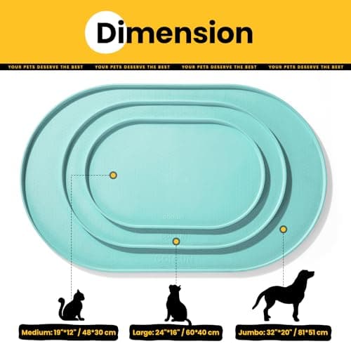 Conlun Cat Food Mat,1.2 cm Raised Edges Dog Bowl Mat for Spill Containment,BPA-Free Silicone Pet Food Mats for Floors Waterproof,Rubber Dog Feeding Mat for Food and Water Bowls(Turquoise,48x30cm) — view 4