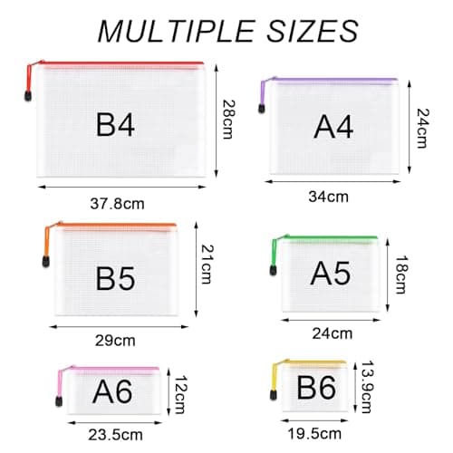 Plastic Wallets Folders - 12PCS Multi-Size Plastic Zip Lock Bags Document File Folders for School Office Supplies, Homework, Cosmetics and Travel Accessories (6 Size) — view 2