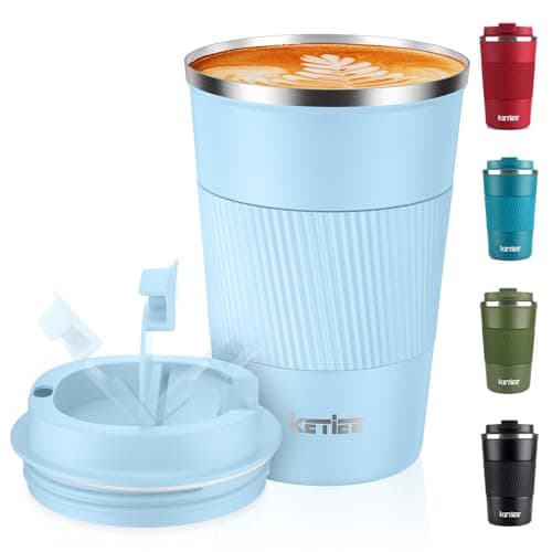 KETIEE Travel Mug Insulated Coffee Cup 380ml with Leakproof Lid, Reusable Stainless Steel Mug, Double Walled Coffee Travel Mug, Coffee Mug for Hot Cold Drinks Sky Blue