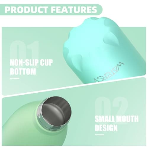 WATERSY Stainless Steel Insulated Water Bottle, Double Walled Metal Vacuum Flask Keep 24 Hrs Cold & 12 Hrs Hot Thermal Metal Sports Bottles 500ml BPA Free for Outdoor, Work, Gym, School (Deux Green) — view 3